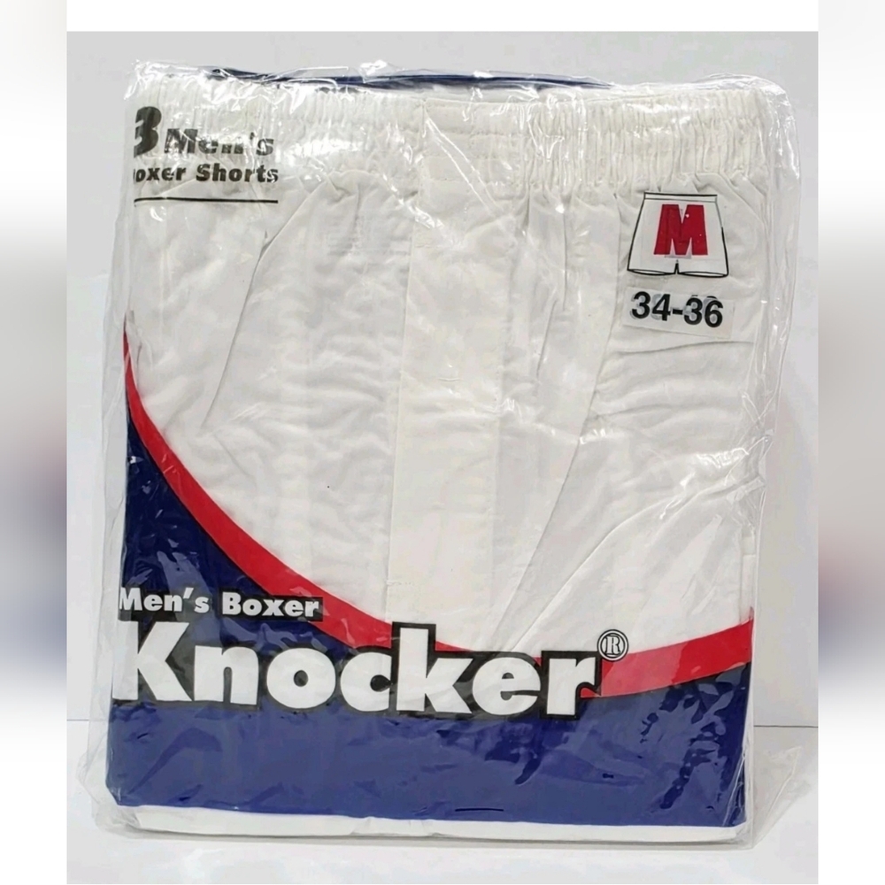Knocker 3-Pack Men's TB3000 White Boxer Shorts Medium 34-36 Elastic Fly Leg New